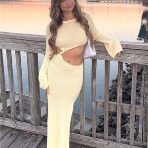 Beginning Boutique Yellow Cut-Out Maxi Dress
